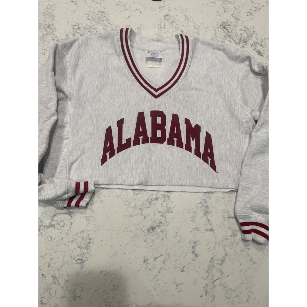 Champion Reverse Weave Alabama Crimson Tide Cropped V-Neck Sweatshirt Gray Small - Picture 2 of 11